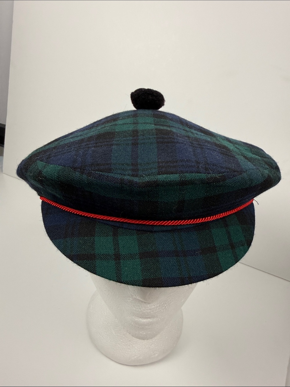 Hudson’s bay co. Green & Navy Tartan Baker Boy Cap with Red Trim